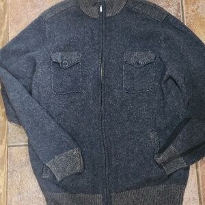 Pronto Umo Blue 100% Wool Zip Front Sweater elbow patches EUC Men's size XXL